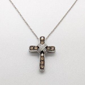 LeVian 14K White Gold Chocolate Diamonds 1/3 TCW Cross Necklace With 18in Chain